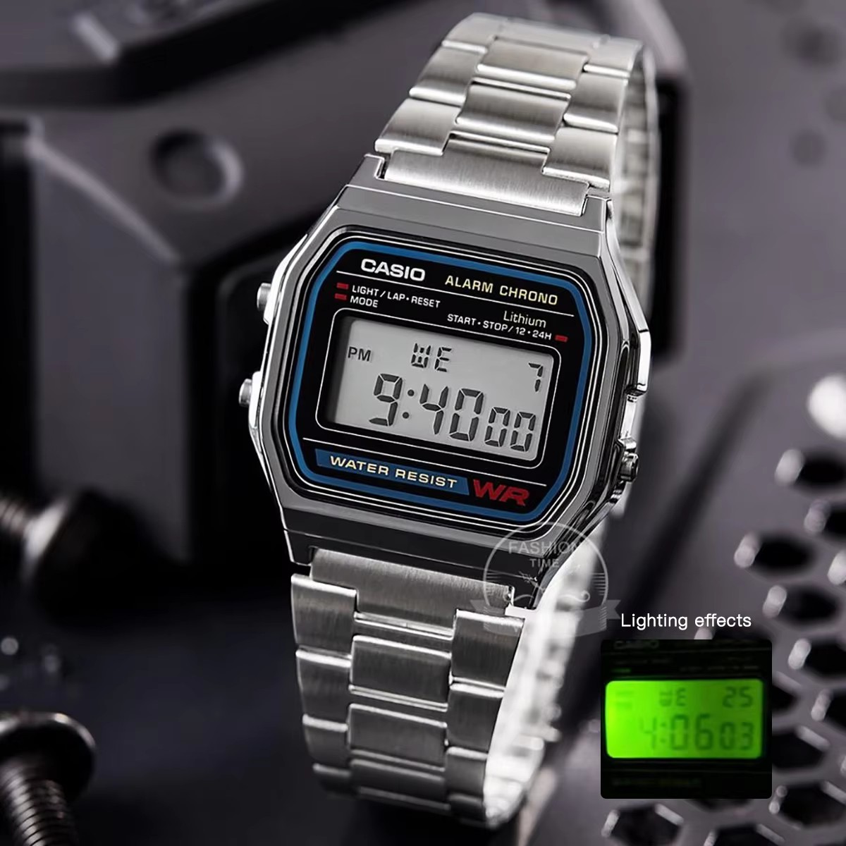 Luxury Watch Casio - ساعة كاسيو فضية للرجال، طقم ساعة
